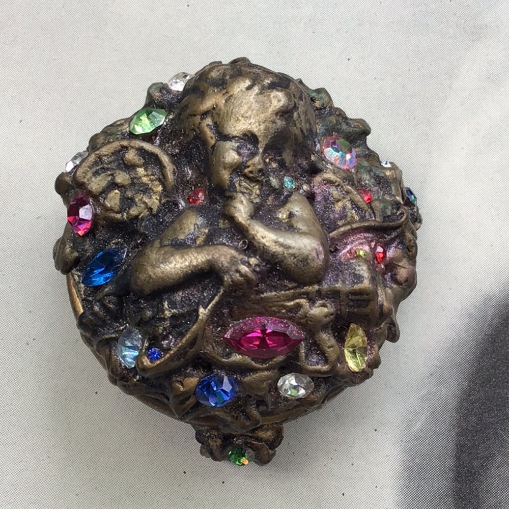 Vintage Cherub Rouge Jar Trinket Ring Box - Picture 4 of 9